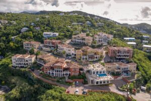 a drone shot showing some of the properties availble from The Hills St. John.