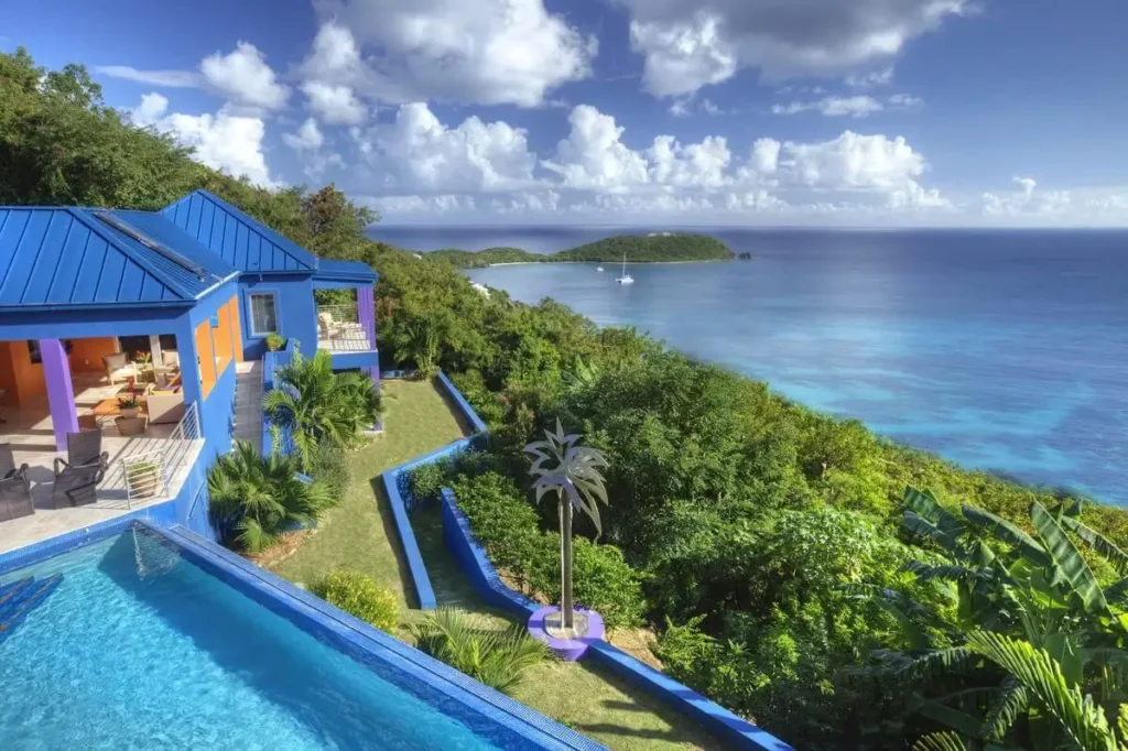 A view from above the pool at Mark Blue Villa overlooking Rendezvous Bay on St. John's southern coast.