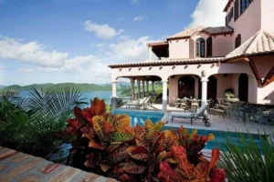 A poolside view of Villa Carlota in St. John, USVI.