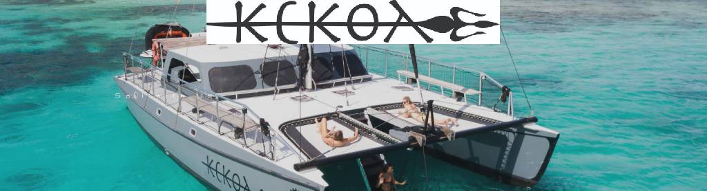a banner promoting the kekoa catamaran from black sails vi.
