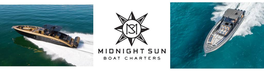 A banner featuring the logo and two of the boats from Midnight Sun Boat Charters based in the Virgin Islands.